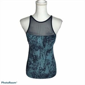 Nike Mesh Workout Top Sz Small Blue Black Tank Sheer Neck Women’s Shirt Blouse